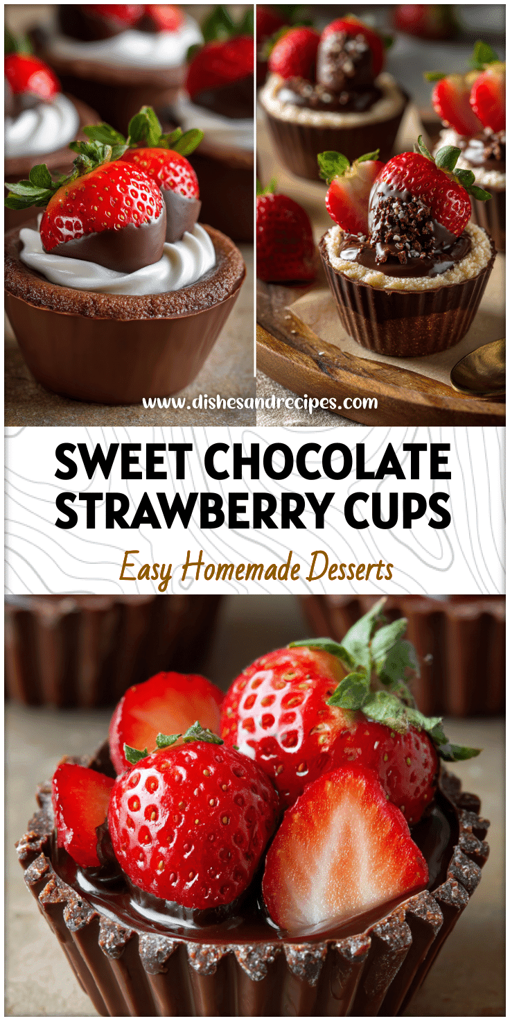 Layered Strawberries And Chocolate In A Cup dessert with mousse and sliced berries on top.